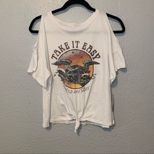 I.O.C by Icons, Cold Shoulder Tie Front Tshirt